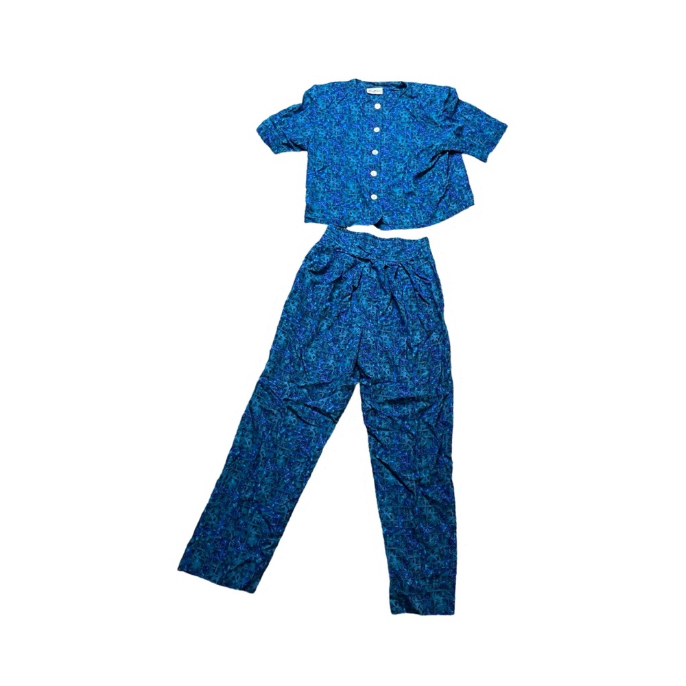 80s Lee Winter Blue / Indigo Peacock Colored 2-Piece Set Size L